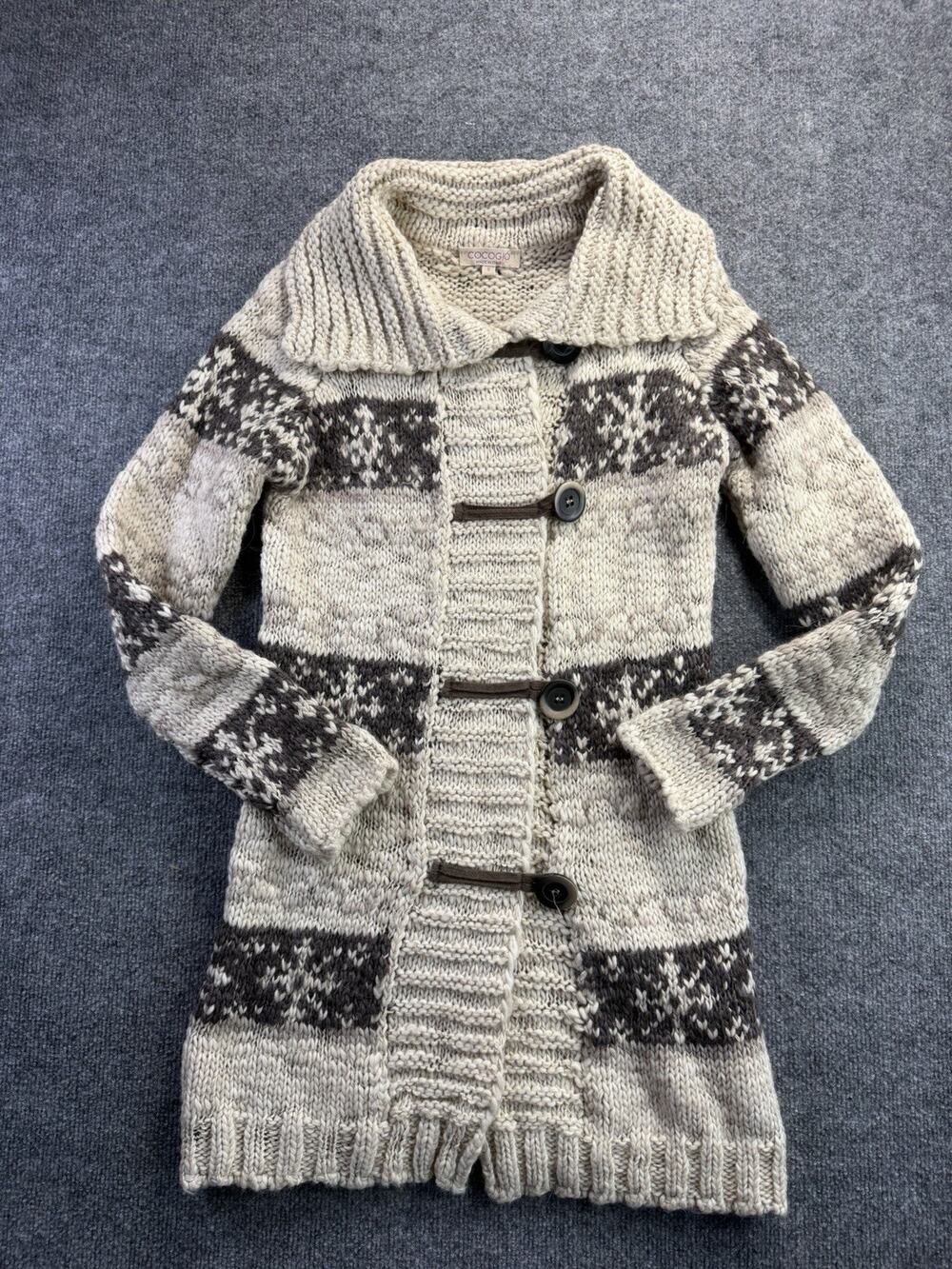 Cocogio Alpaca Wool Blend Cream Brown Chunky Cardigan Sweater Made in Italy Sz S